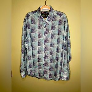 Robert Graham Shirt Mens 3XL Blue Long Sleeve Button Up Classic Fit